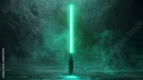 Illuminated green lightsaber on background