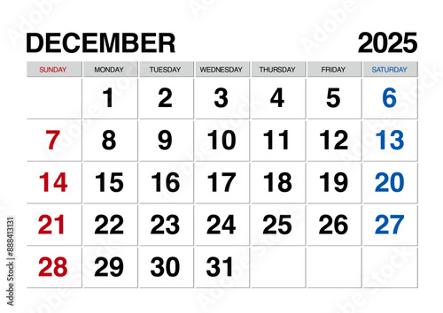 2025年12月のカレンダー日曜始まり日本の祝日表記有り無し共通
