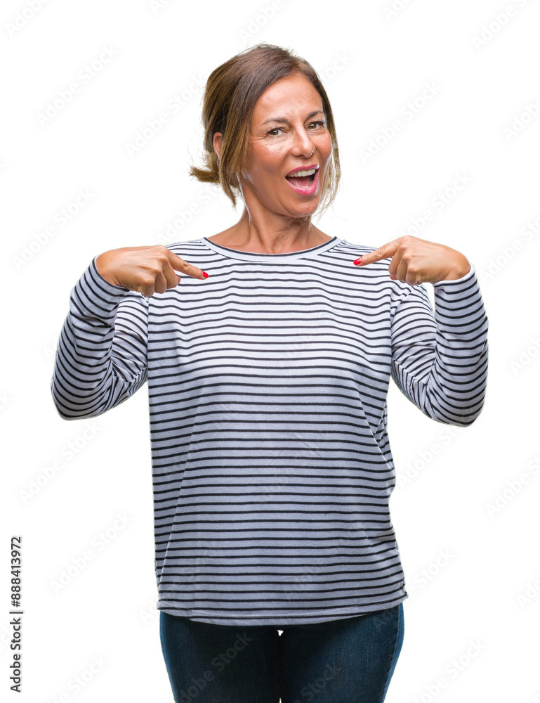 Middle age senior hispanic woman over isolated background looking confident with smile on face, pointing oneself with fingers proud and happy. Middle age senior hispanic woman over isolated background looking confident with smile on face, pointing oneself with fingers proud and happy.