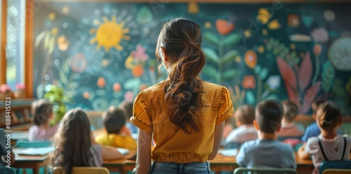 Young Girl Standing in Front of Classroom