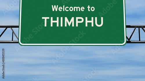 Welcome to Thimphu sign with blue sky background
