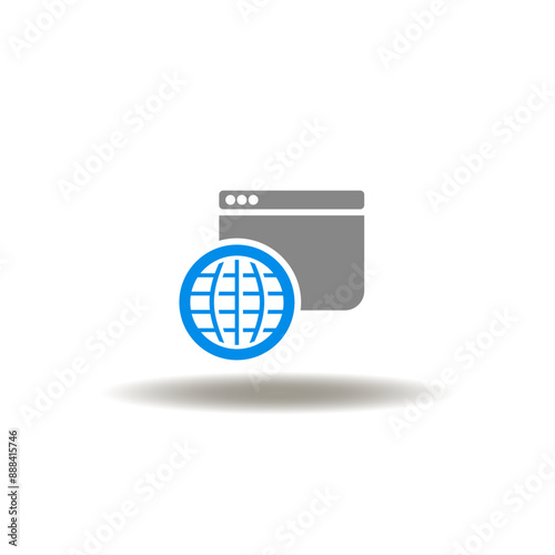 Vector illustration of website and earth globe. Icon of DNS Domain Name System Server Network Web Communication Technology. Symbol of internet connection.