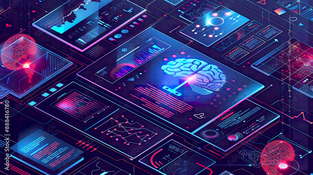 Fototapeta premium A illustration of artificial intelligence and machine learning within a business context illustrating internet technology