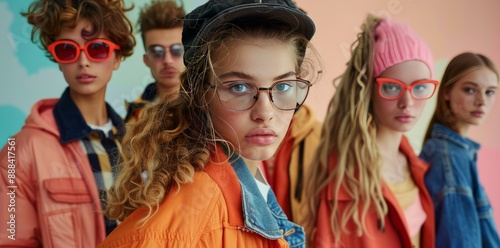 Young Women Wearing Sunglasses and Glasses in a Group Photo on a Sunny Day