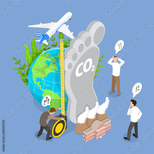 3D Isometric Flat Vector Illustration of Carbon Footprint, Representing Air Pollution through CO2 Emissions