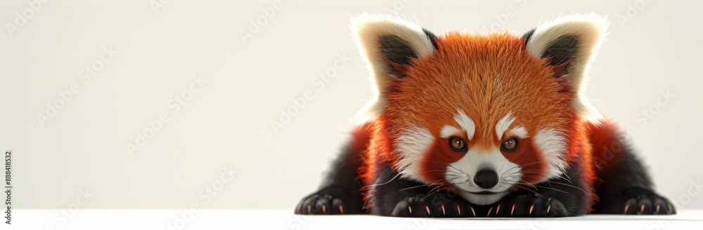 Obraz premium Cute Red Panda Cub Posing Against White Background