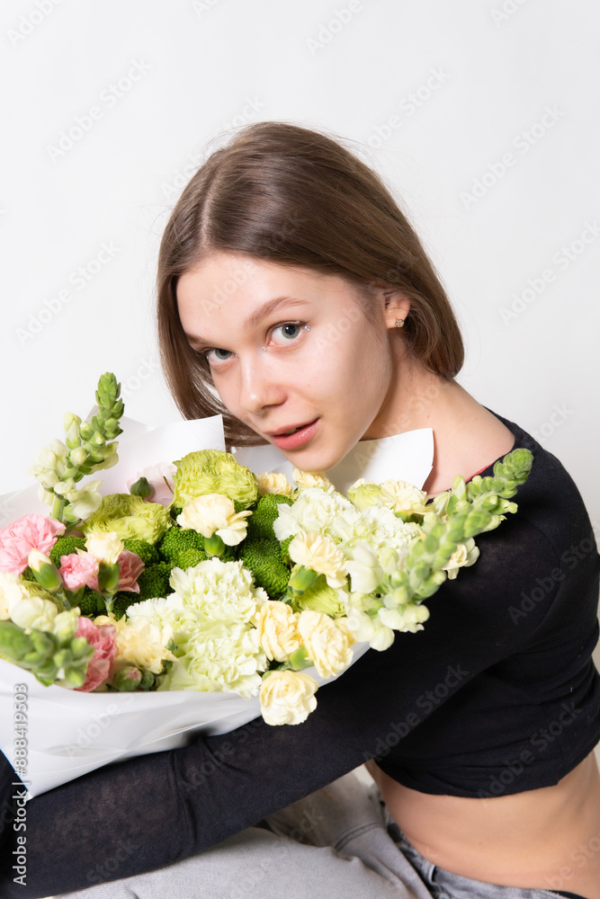 jeans cake smile hair flowers white beautiful girl happy female model fashion fresh jeans cake smile hair flowers white beautiful girl happy female model fashion fresh