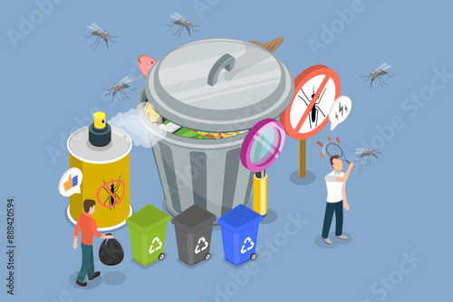 3D Isometric Flat Vector Illustration of Mosquito Based Infection, Preventing Malaria and Dengue Fever through Health Campaigns