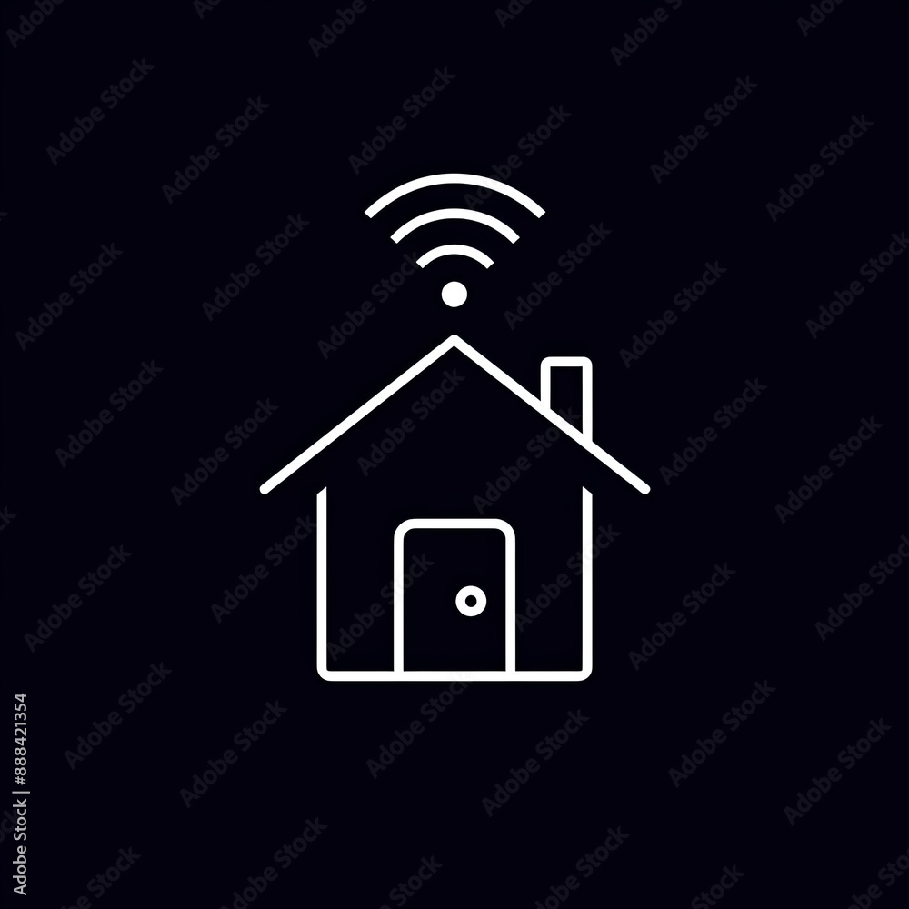 A modern, minimalist digital technology icon in black, representing a smart home, logo