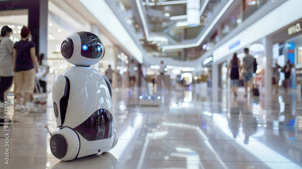 Candid Photo of AI in Retail, in a Shopping Mall, with Natural Retail Lighting, from a Candid Angle, Demonstrating the Integration of Technology into Consumer Experiences Candid Photo of AI in Retail, in a Shopping Mall, with Natural Retail Lighting, from a Candid Angle, Demonstrating the Integration of Technology into Consumer Experiences