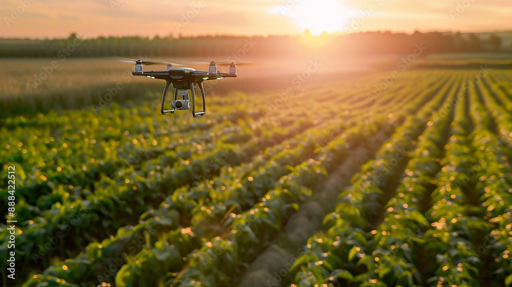 Drone Photo of AI in Agriculture, in a Farming Field, with Aerial Sunlight, from a Bird's Eye View Angle, Demonstrating the Use of Technology in Farming Practices Drone Photo of AI in Agriculture, in a Farming Field, with Aerial Sunlight, from a Bird's Eye View Angle, Demonstrating the Use of Technology in Farming Practices