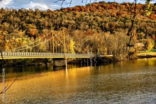 Beautiful Rustic Golden Bridge View in Autumn in the Midwest Heartland of America