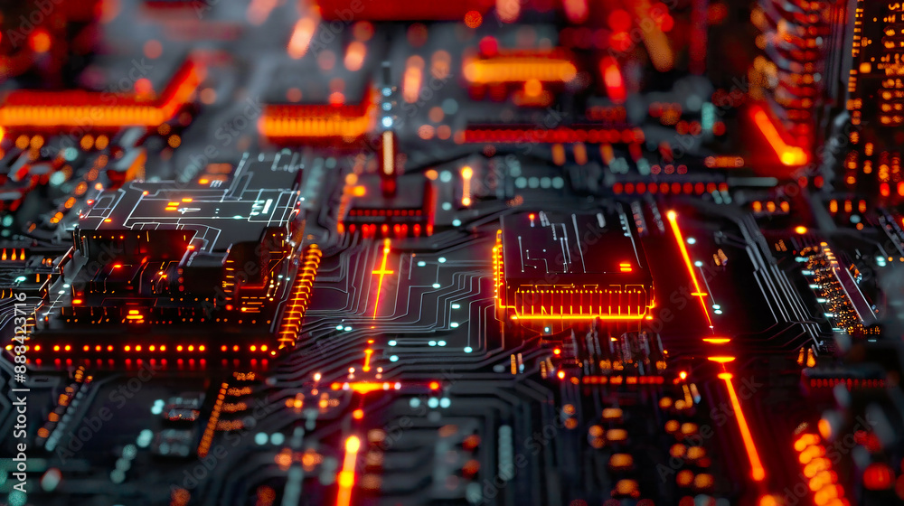 Macro Photo of AI Circuitry, in a Tech Lab, with Close-Up LED Lighting, from a Macro Angle, Revealing the Intricacies of Technological Advancement Macro Photo of AI Circuitry, in a Tech Lab, with Close-Up LED Lighting, from a Macro Angle, Revealing the Intricacies of Technological Advancement