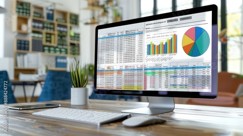 high-definition image of a treasury managera??s desktop, with spreadsheets open showing cash management strategies