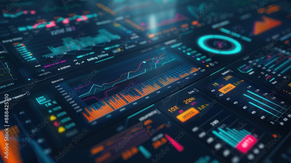 futuristic financial risk management console with interactive graphs on market risks and investments futuristic financial risk management console with interactive graphs on market risks and investments