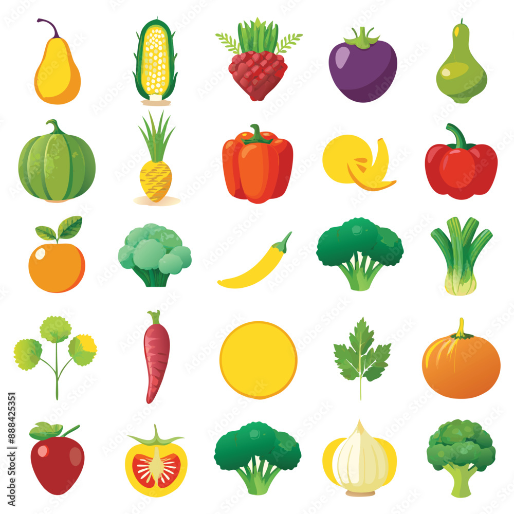 Fototapeta premium Fresh vegetable food icon set vector generated by ai