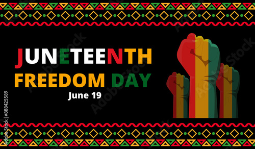 Juneteenth Freedom Day Celebration Poster with Raised Fists, commemorating June 19th, the end of slavery in the United States