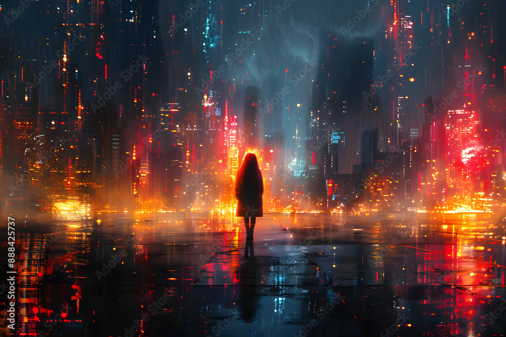 An advanced metropolis with data-driven aesthetics in the evening. An advanced metropolis with data-driven aesthetics in the evening.