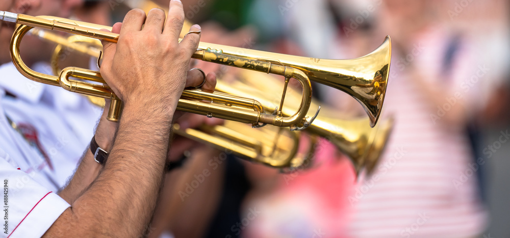 Fototapeta premium Police choir plays saxophone during march, state events