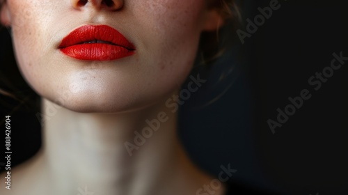 Close-up of a woman's lips wearing red lipstick