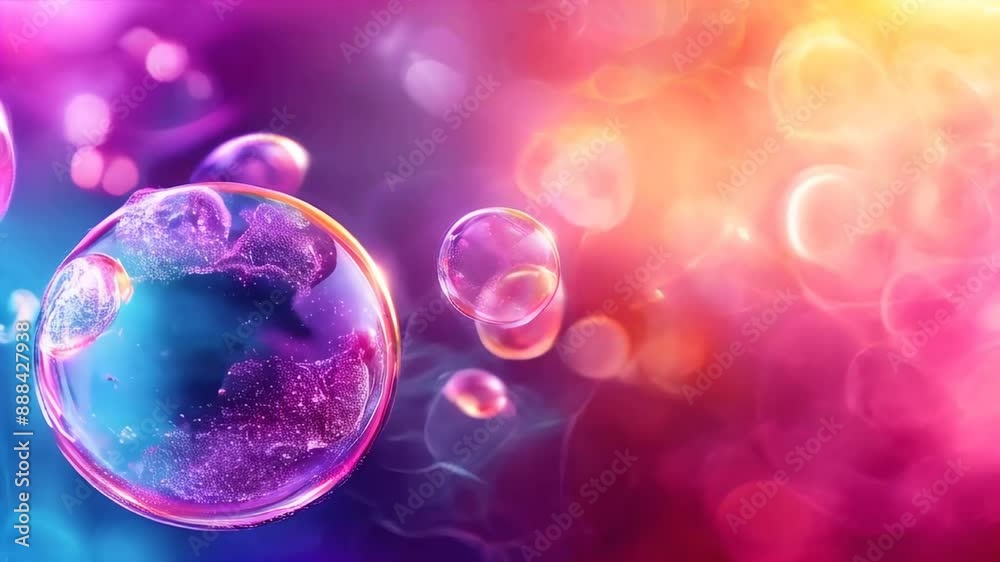 Bubbles float through the air against a colorful background Bubbles float through the air against a colorful background