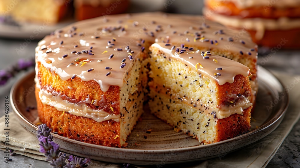 light and airy lemon lavender cake with lavender glaze cut out on an isolated simple minimalist background light and airy lemon lavender cake with lavender glaze cut out on an isolated simple minimalist background
