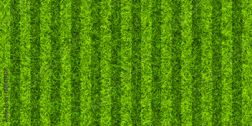 Soccer playing field with green grass. Football pitch background with stripes. Sports ground, stadium with fake or natural grass. Vector illustration