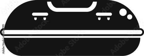 Inflatable boat floating, rescue boat, rubber boat, black and white icon