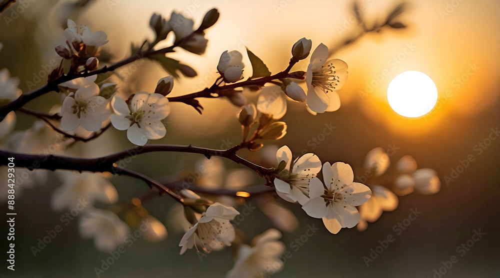 Fototapeta premium Stunning White Blooms Golden Hour Backlight Background