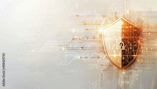 Digital Security Shield With Circuit Board Background