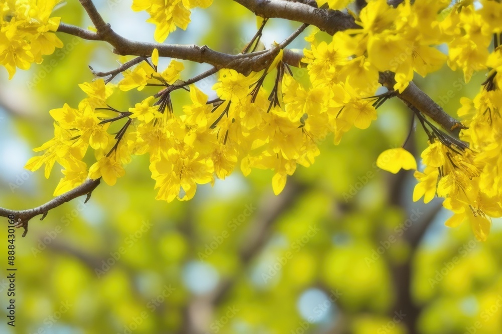 Yellow flowers tree on blue sky background Yellow flowers tree on blue sky background