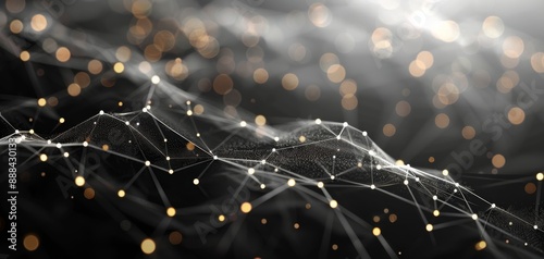Abstract Golden Particles On Dark Blue Background