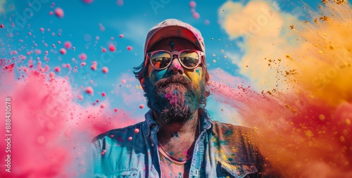 Man Covered in Colorful Powder During Holi Festival Celebration
