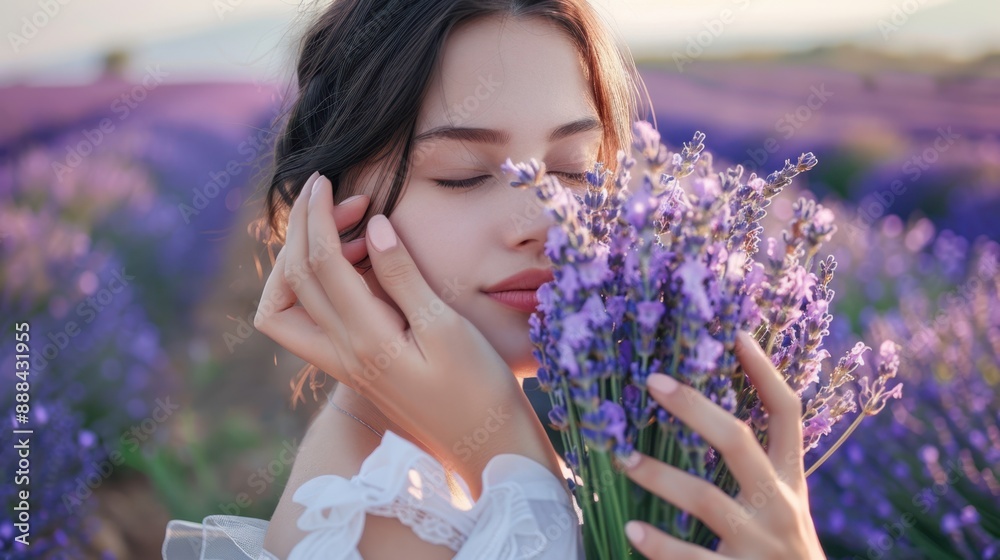 Obraz premium The Woman and Lavender Bouquet