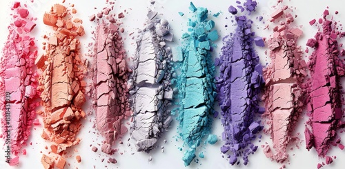 Crushed Eyeshadow Palette With Various Shades on White Background