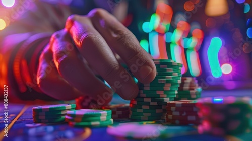 the hand stacking poker chips  photo