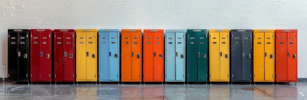 Colorful Metal Lockers in a School Hallway Colorful Metal Lockers in a School Hallway
