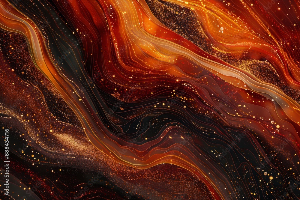 Abstract liquid marble background with golden glitter flowing, a mesmerizing blend of rich hues creating a luxurious and elegant design Abstract liquid marble background with golden glitter flowing, a mesmerizing blend of rich hues creating a luxurious and elegant design