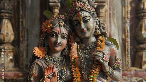 Radha Krishna statue in rustic condition with wooden background © Vibu design  gallery