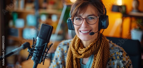 A Woman Recording a Podcast in a Home Studio