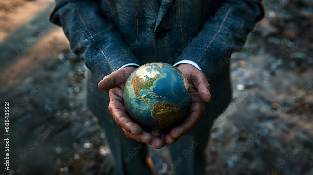 The Earth in hand of businessman.  Concept for global business, communications, politics or environmental conservation