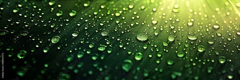 Gradient background with rain drops spread across shiny green surface and lit from one side
Gradient background with rain drops spread across shiny green surface and lit from one side