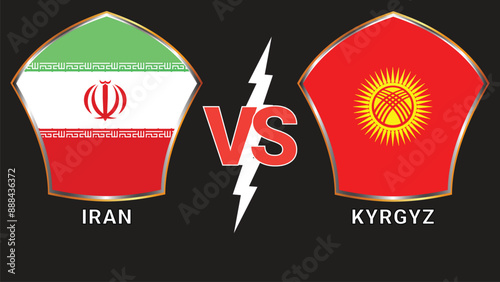 Iran vs Kyrgyzstan Soccer football match with Black Background and Versus Flags