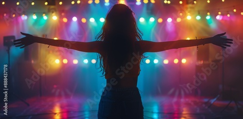 Silhouette of Woman Performing on Stage With Colored Lights