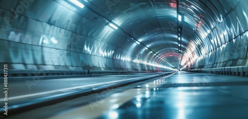 Illuminated Road Through a Concrete Tunnel