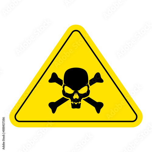 Warning, hazardous symbol featuring a skull icon. Cautionary skull emblem. Lethal alert, dangerous poison in a yellow triangle design. Vector graphic illustration.