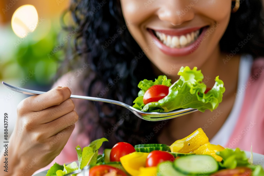 Woman Enjoying a Fresh Vegetable Salad Woman Enjoying a Fresh Vegetable Salad