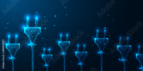 Technological infrastructure, connectivity, energy futuristic concept banner with electric plugs