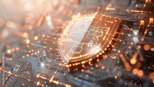 Digital Security Shield With Circuit Board Background