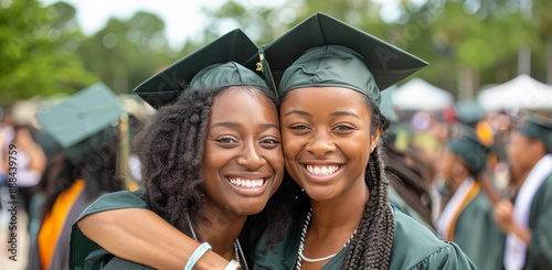 Two Graduates Smile at Graduation Ceremony
